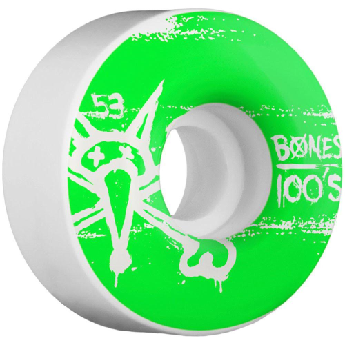 Bones 100's V1 - Green/White - 53mm 100a - Skateboard Wheels (Set of 4)