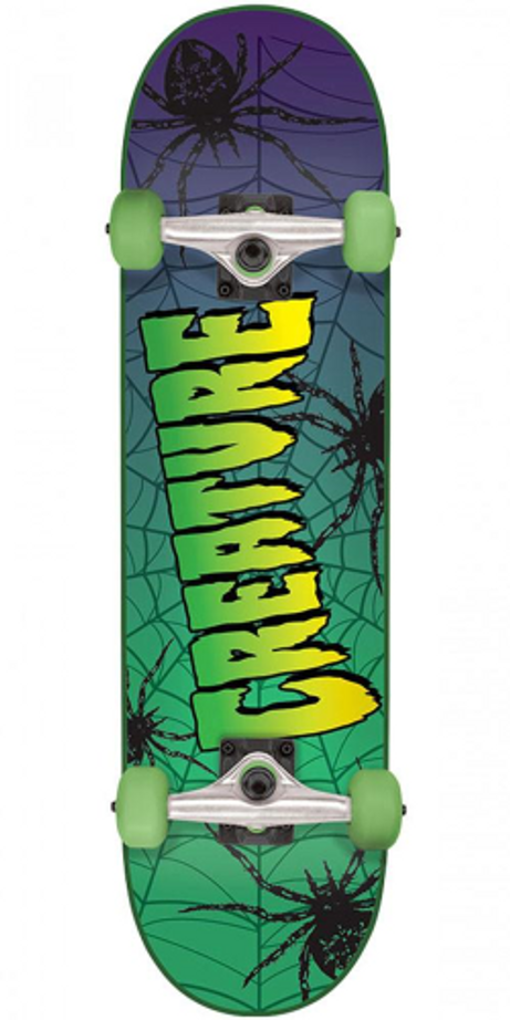 Creature Web Sk8 - Green/Purple - 7.5in x 30.6in - Complete Skateboard