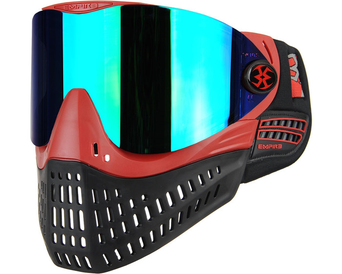 Empire E-Flex Paintball Mask - Red w/ Mirror Green Lens