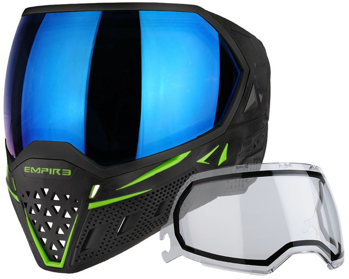 Empire EVS Mask - Black/Lime Green with Blue Mirror Lens