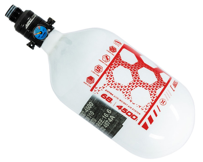HK Army Aerolite "Extra Lite" Compressed Air Bottle w/ Pro Adjustable Regulator - Hex White/Red (68/4500)