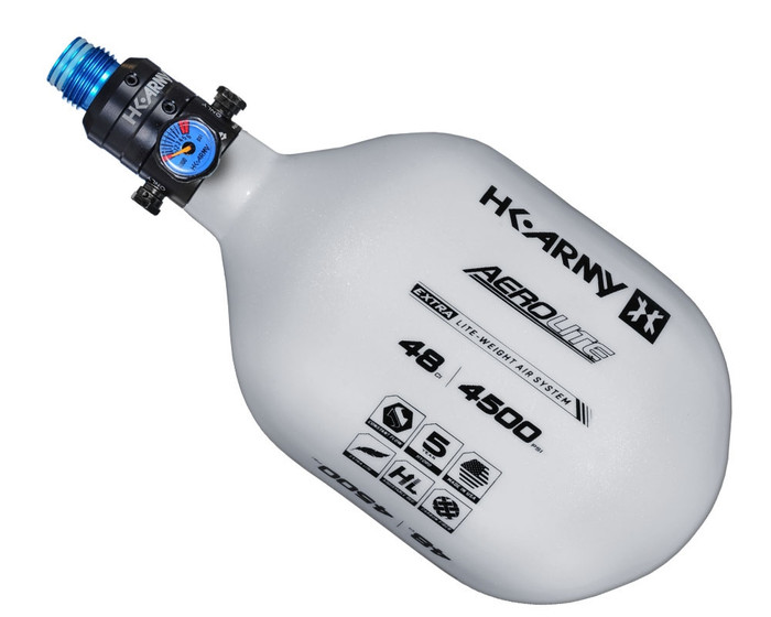 HK Army Aerolite "Extra LIte" Compressed Air Bottle w/ Pro Adjustable Regulator - White (48/4500)