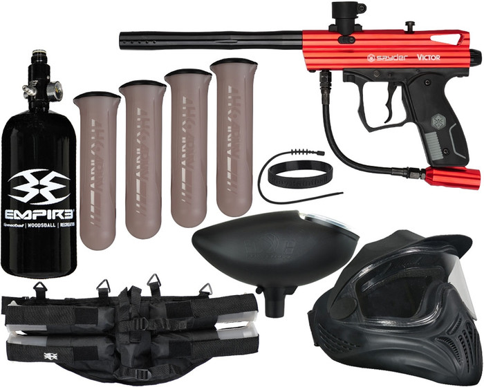 Kingman Spyder Legendary Victor Paintball Gun Package Kit - Gloss Red