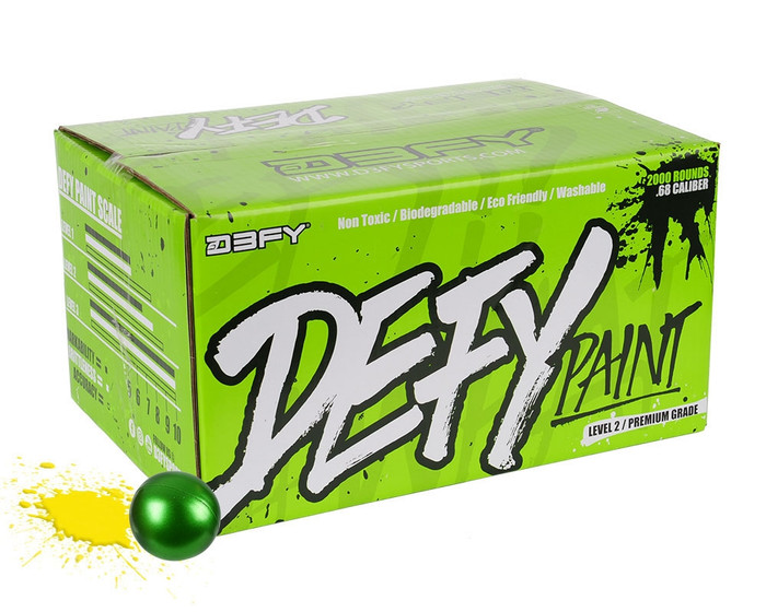 D3FY Sports .68 Caliber Paintballs - Level 2 Premium - Green Shell Yellow Fill - 100 Rounds