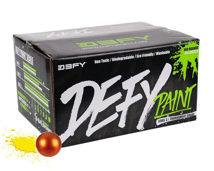 D3FY Sports .68 Caliber Paintballs - Level 3 Tournament - Copper Shell w/ Yellow Fill - 100 Rounds