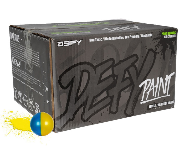 D3FY Sports .68 Caliber Paintballs - Level 1 Practice - Yellow/Blue Shell Yellow Fill - 2,000 Rounds