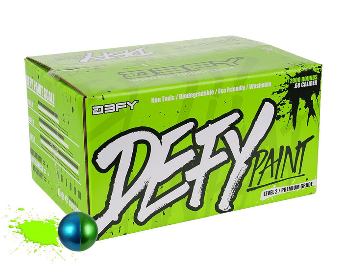 D3FY Sports .68 Caliber Paintballs - Level 2 Premium - Blue/Green Shell w/ Lime Fill - 2,000 Rounds