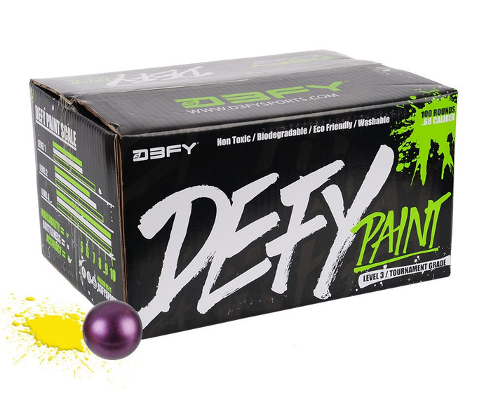 D3FY Sports .68 Caliber Paintballs - Level 3 Tournament - Purple Shell Yellow Fill - 2000 Rounds