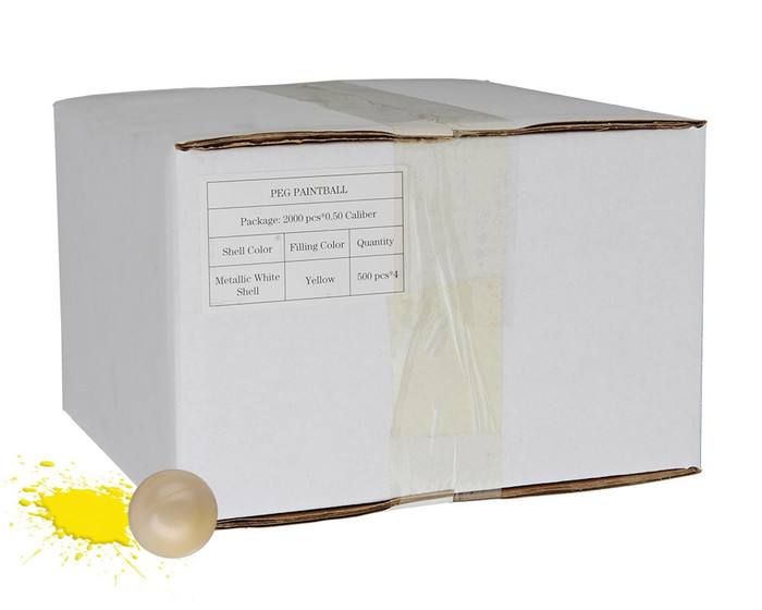 D3FY Sports .50 Caliber Paintballs - White Box - White Shell Yellow Fill - 2,000 Rounds