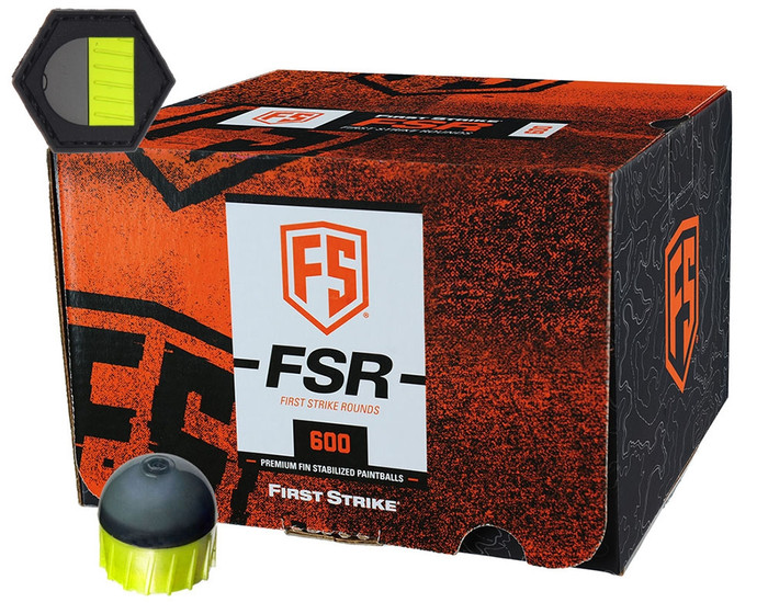 First Strike/Tiberius Arms FSR Paintballs - 600 Count w/ Free Velcro Patch - Smoke/Yellow Shell - Yellow Fill