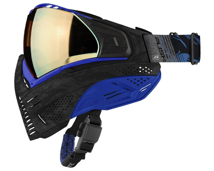 Push Unite Paintball Mask - Black/Blue Camo w/ Chrome Gold Lens