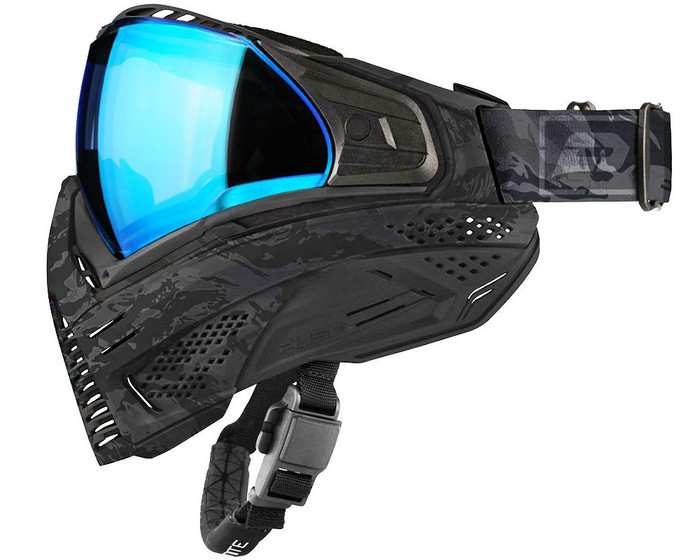 Push Unite Paintball Mask - Black Camo w/ Chrome Blue Lens