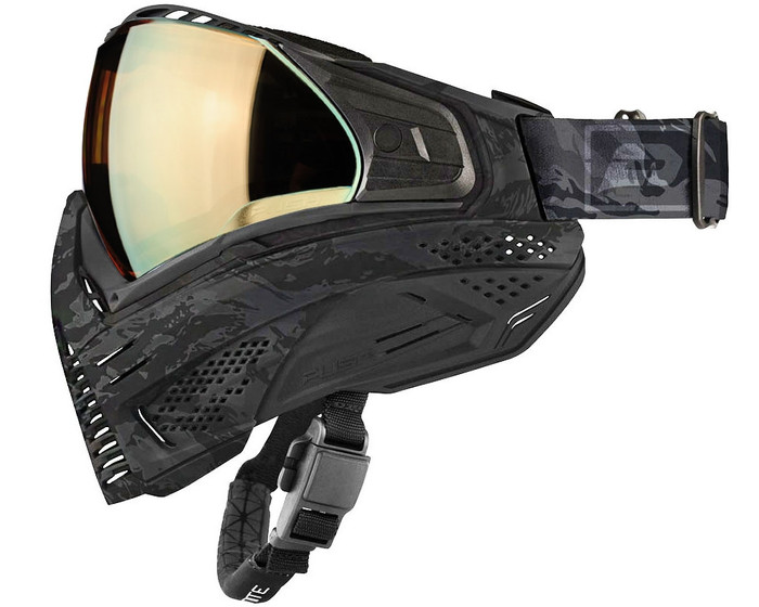 Push Unite Paintball Mask - Black Camo w/ Chrome Gold Lens