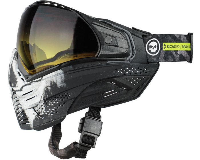 Push Unite Paintball Mask - Infamous Black Skull w/ Gradient Yellow Lens