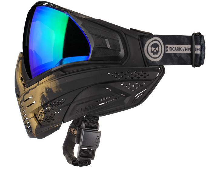 Push Unite Paintball Mask - Infamous Gold Skull w/ Chrome Green Lens