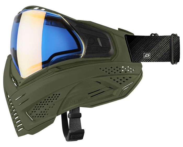 Push Unite Paintball Mask - Olive w/ Aqua Gold Lens