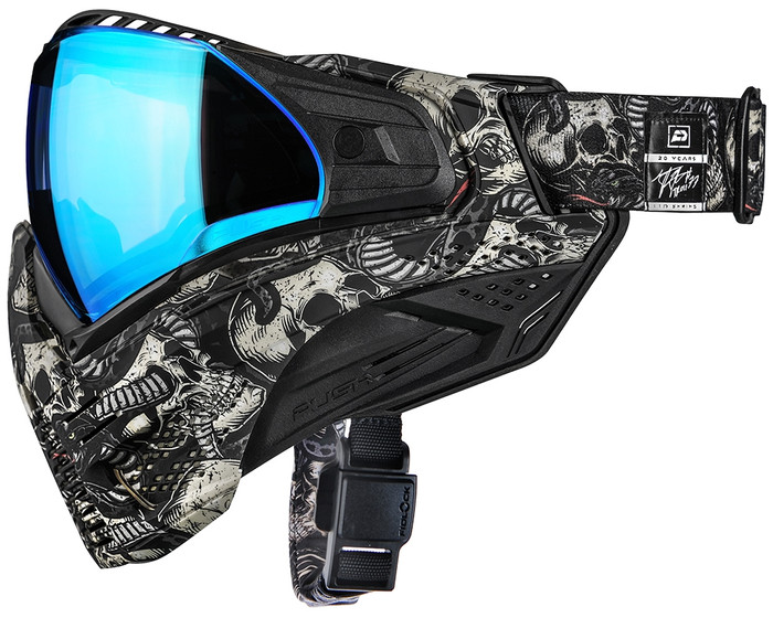 Push Unite Paintball Mask - Thomas Taylor LE Troll, Snake & Skulls w/ Chrome Blue Lens