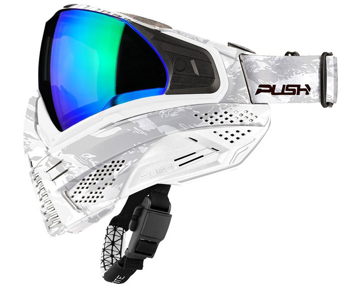 Push Unite Paintball Mask - White Camo w/ Chrome Green Lens