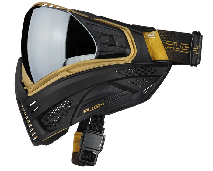 Push Unite Mask w/ Revo Lens & Carbon Fiber Case - Black/Gold - Chrome Silver Lens