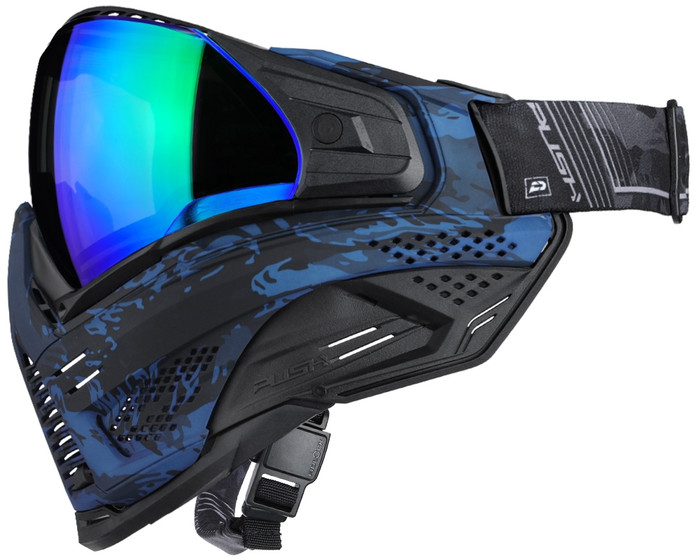 Push Unite XL Paintball Mask - Blue Sapphire Camo w/ Chrome Green Lens