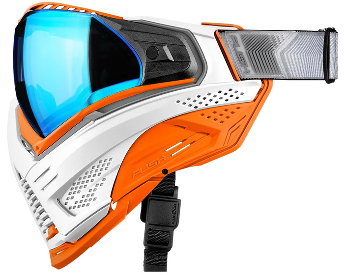 Push Unite XL Paintball Mask - White Walker Orange w/ Chrome Blue Lens