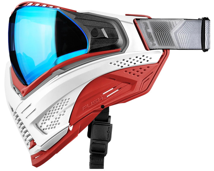 Push Unite XL Paintball Mask - White Walker Red w/ Chrome Blue Lens