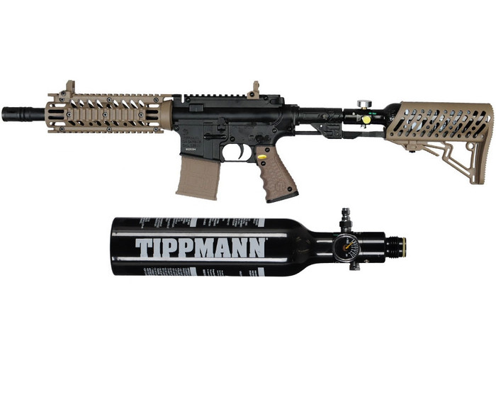 Tippmann TMC Paintball Rifle w/ Gas Thru Adjustable Stock & FREE 13/3000 Tank - Black/Tan