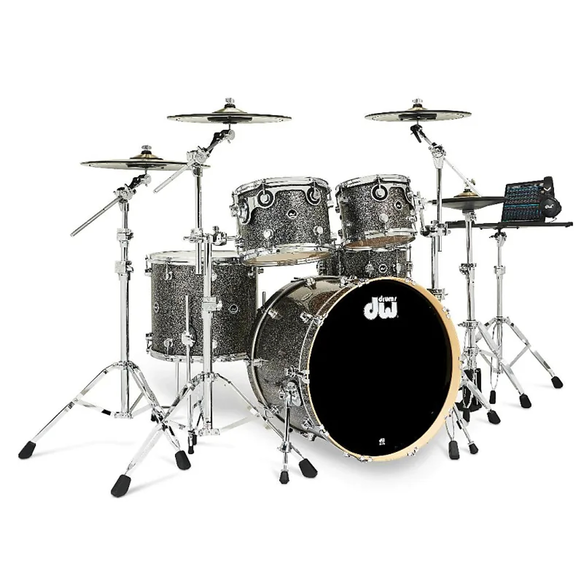 DWe Electronic / Acoustic 5pc Drum Set w/ Cymbal & Hardware Pack - Black  Galaxy