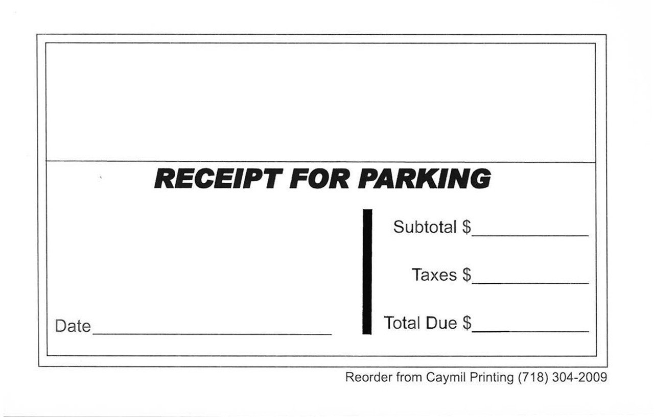 Parking Receipt 4 1/4" x 2 3/4" Printed 100 sheets per pad