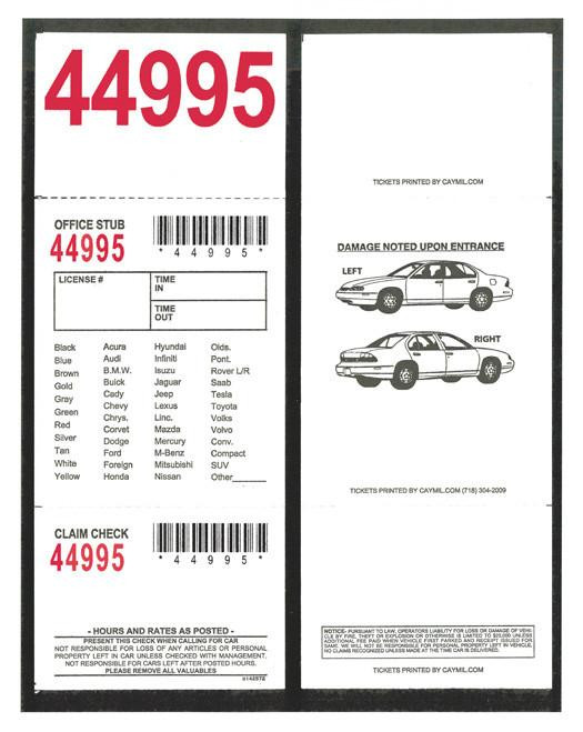 Caymil Ticket Company 3-Part BARCODED Parking Ticket 3-1/4 x 8-1/2 