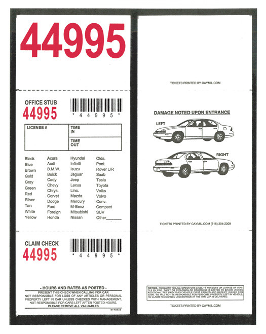 3Part BARCODED Parking Ticket 31/4 x 81/2