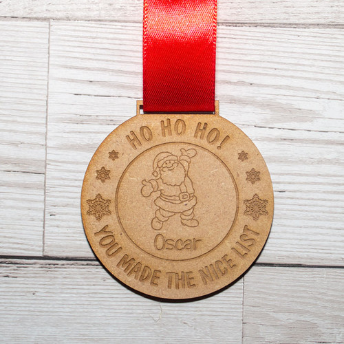 Personalised Christmas Nice List Medal with Red Ribbon