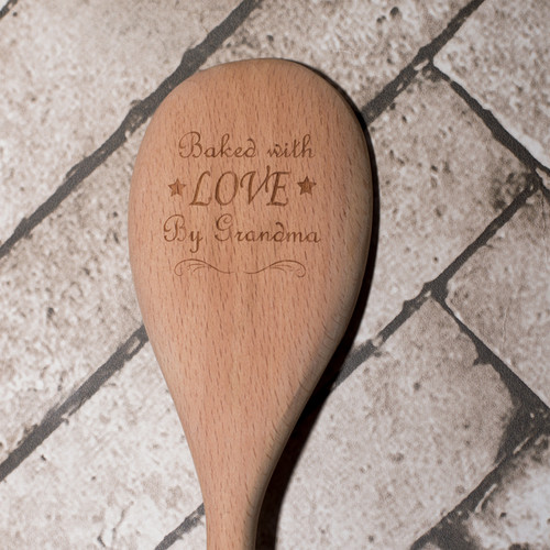 Personalised Baked with Love Wooden Spoon close up