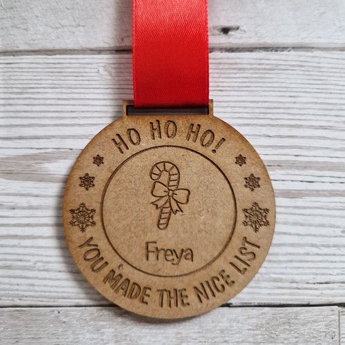 Personalised Christmas Nice List Medal Candy Cane