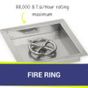 American Fire Products 12" Stainless Steel Square Drop In Pan With 6" Fire Ring -  SS-SQP-12-ASBL