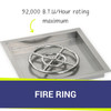 American Fire Products 18" Stainless Steel Square Drop In Pan With 12" Fire Ring - SS-SQP-18-ASBL