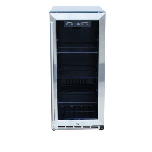TrueFlame 15-Inch Outdoor Rated Refrigerator w/Glass Door & Stainless Steel Handle - AMD-RFR-15G