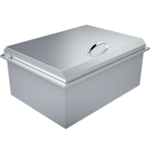 Sunstone-A-IC-28-Inch-Drop-In-Ice-Bin-Cooler-with-Stainless-Lid-and-Dual-Dividers-Closed