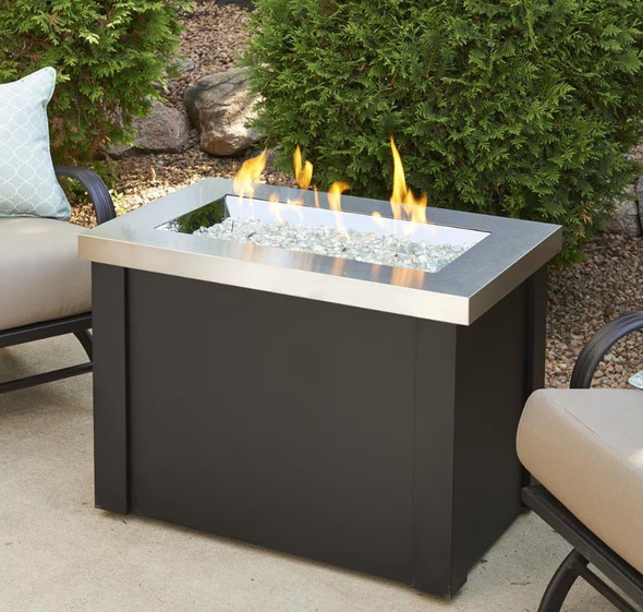 Providence 32 Inch Rectangular Steel Natural Gas Fire Pit in Stainless Steel by The Outdoor GreatRoom Company