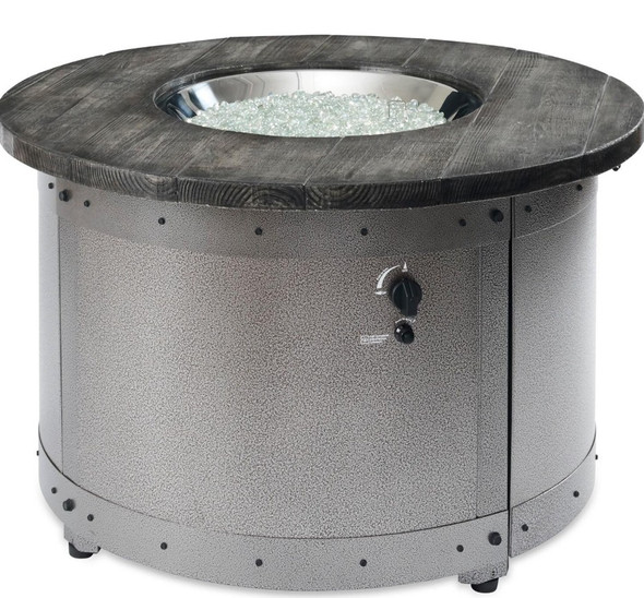 Edison 41 Inch Round Powder Coated Steel Natural Gas Fire Pit Table in Gray by The Outdoor GreatRoom Company