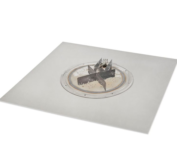 The Outdoor GreatRoom Company Crystal Fire Plus 24 Inch Flat Square 55,000 BTU Natural Gas Fire Pit Burner Kit w/ Direct Spark Ignition - Stainless Steel