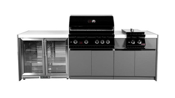 Whistler 4-Burner 102 x 28-Inch Gas Grill Island with Infrared Rear Burner, Refrigerator, Double Side Burner, and Rotisserie Kit - Black Stainless