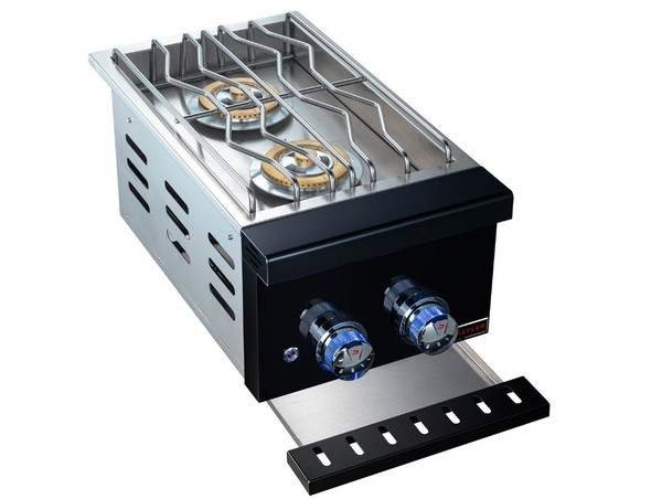 Whistler 5-Burner 140 x 61-Inch Gas Grill Island with 90-Degree Corner, Infrared Rear Burner, Refrigerator, Sink, Double Side Burner, and Rotisserie Kit - Black Stainless