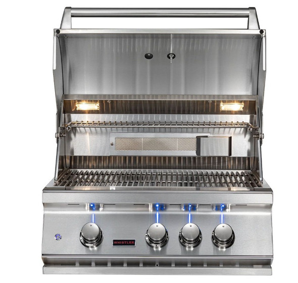 Whistler 28-Inch 3-Burner Built-In Gas Grill With Rear Infrared Burner, Grill Lights, Rotisserie Kit & Cover