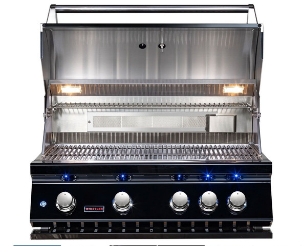 Whistler 34-Inch 4-Burner Gas Grill on Stainless Steel Cabinet with Rear Infrared Burner, Grill Lights, Rotisserie Kit & Cover - Black Stainless
