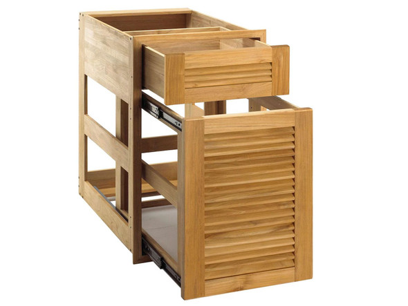 Pacific Teak Millworks 18-Inch Louvered Panel Teak Wood Drawer/Pullout Combo - C11P-18L
