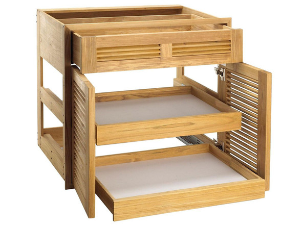 Pacific Teak Millworks 30 Inch Louvered 1 Drawer/2 Door Combo W/ 2 Rollout Trays - C12T-30L