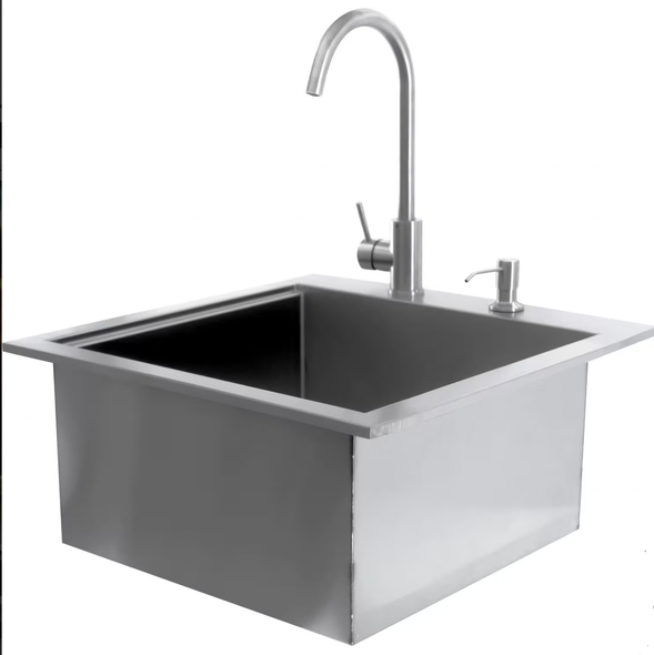 Premium 21-Inch Outdoor Rated Stainless Steel Drop In Sink With Hot/Cold Faucet - BBQ-260-SINK-21