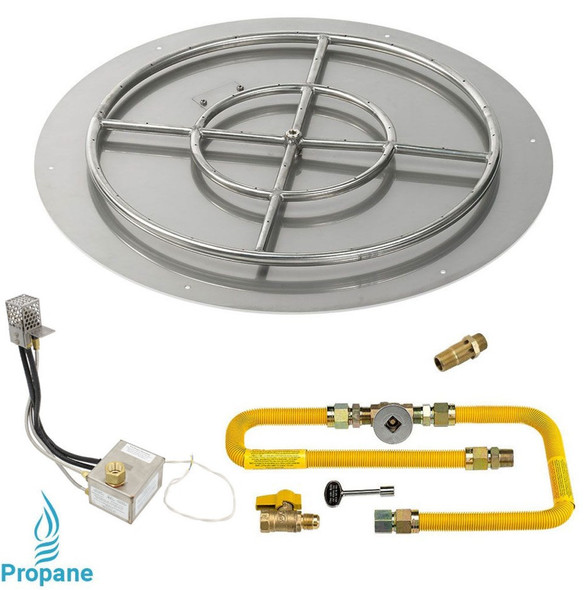 American Fire Products 30" Round Stainless Steel Flat Pan with AWEIS System (24" Ring) - Whole House Propane - SS-RFPAWEIS-P-30H