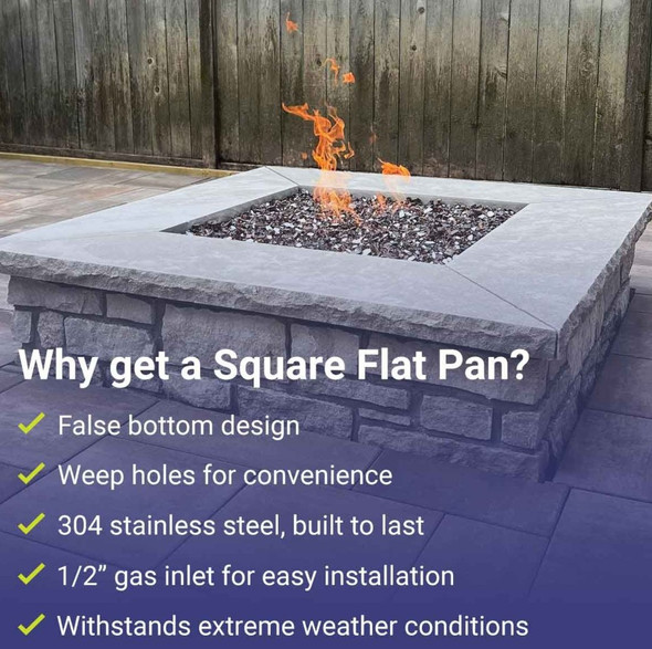 American Fire Products 12" Square Stainless Steel Flat Pan (1/2" Nipple) - SS-SQFP-12